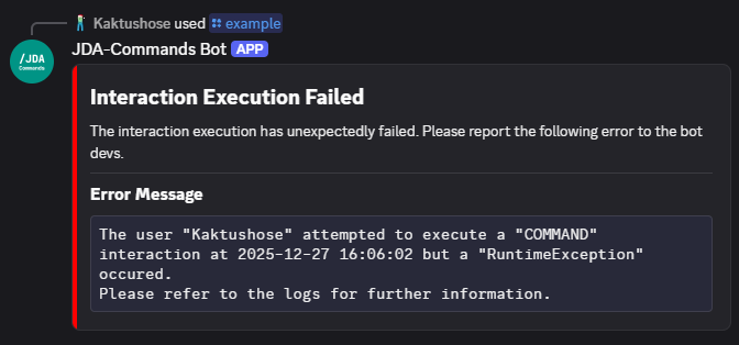 Exception Error Message